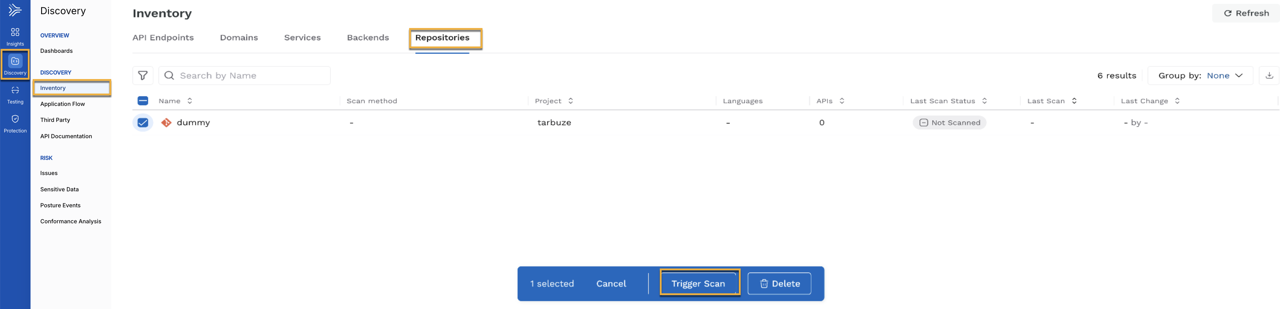 Repository details with the Trigger Scan button