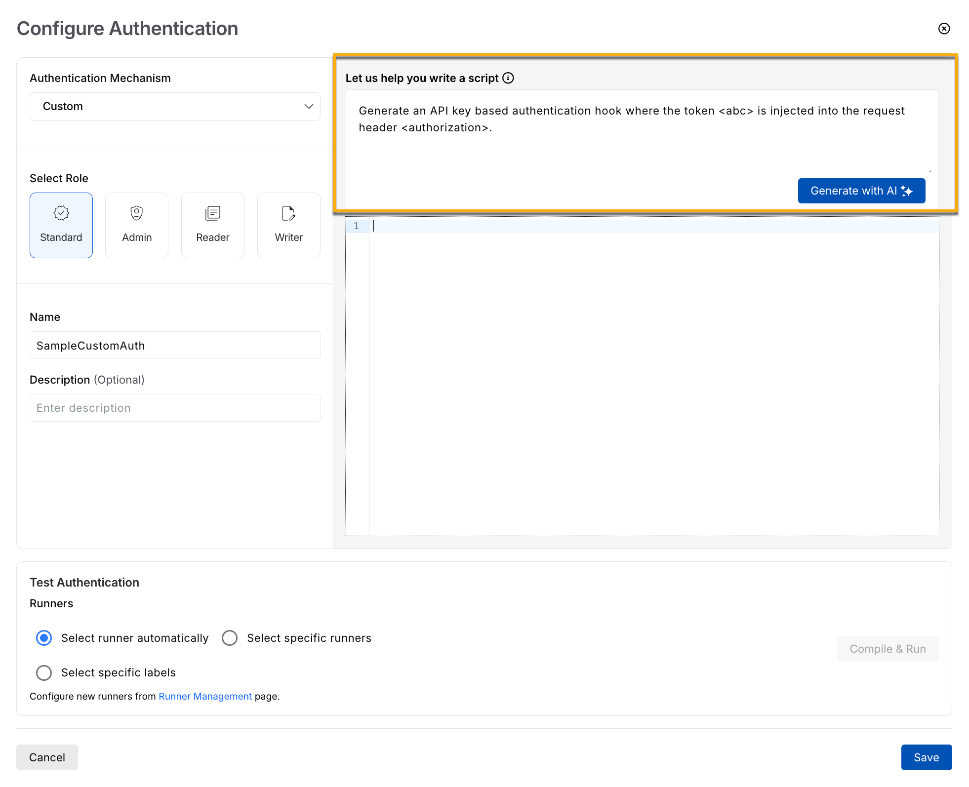Generating Custom Authentication Code using AI