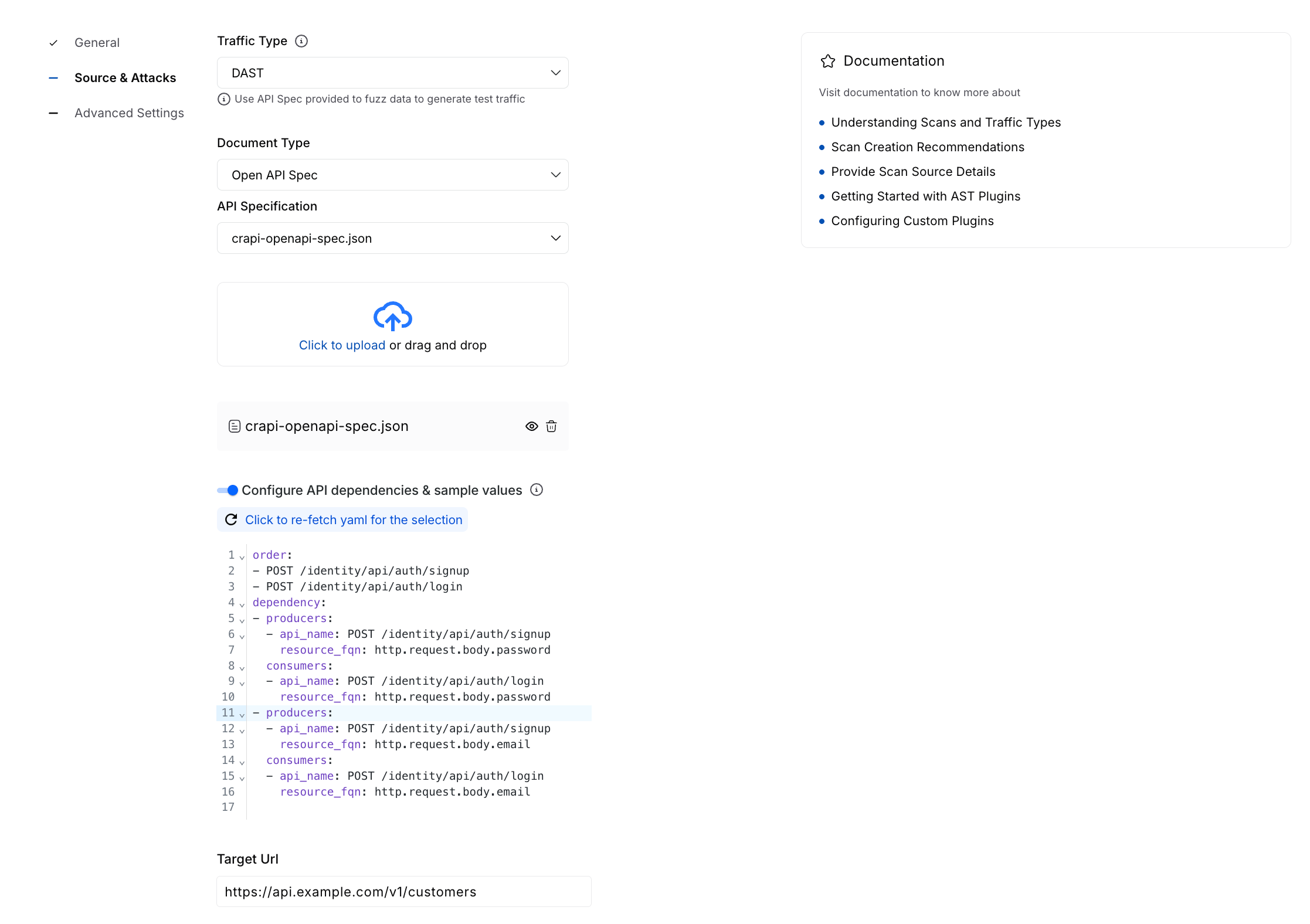 Select Source and Attacks
