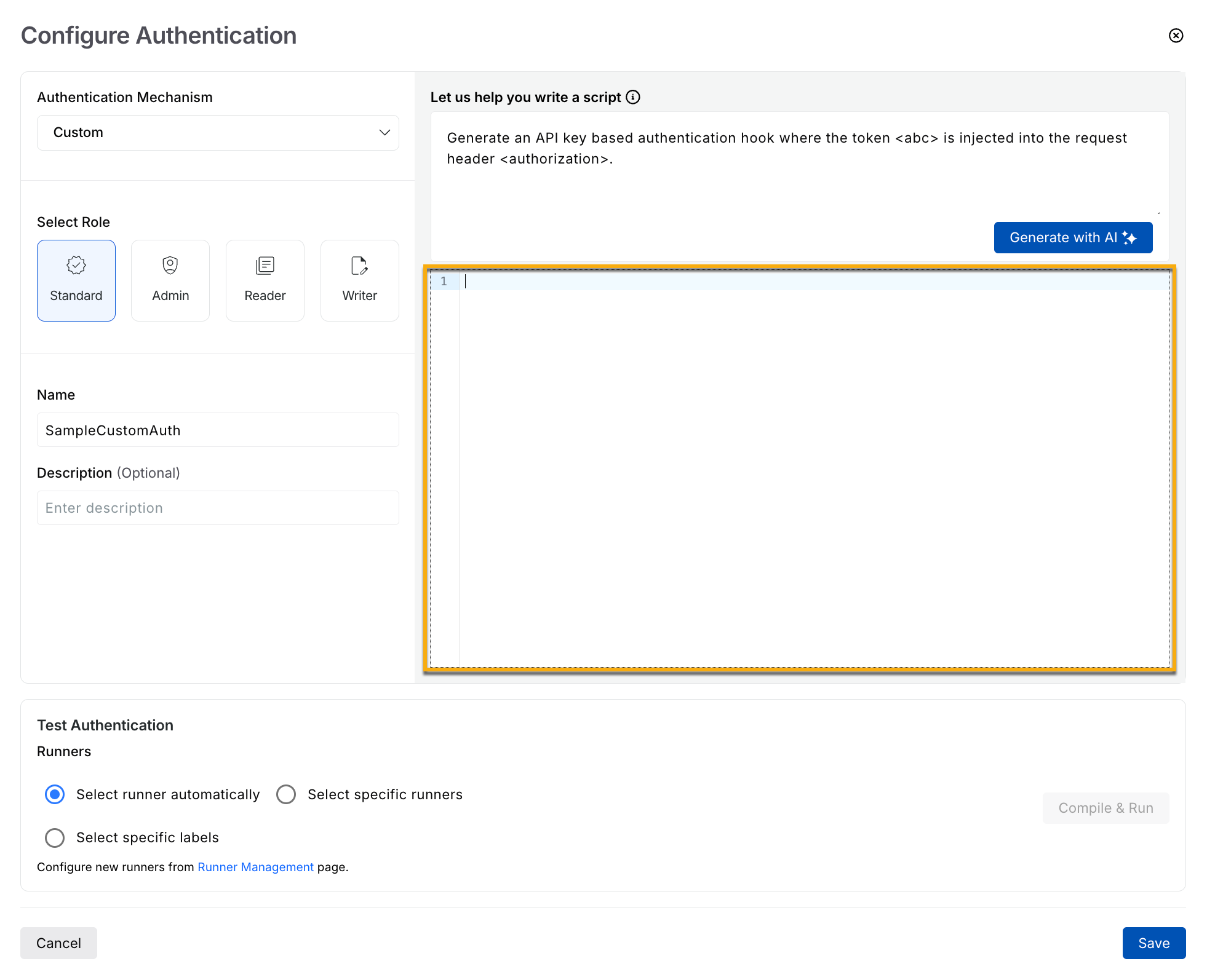 Configuring Custom Authentication using Code