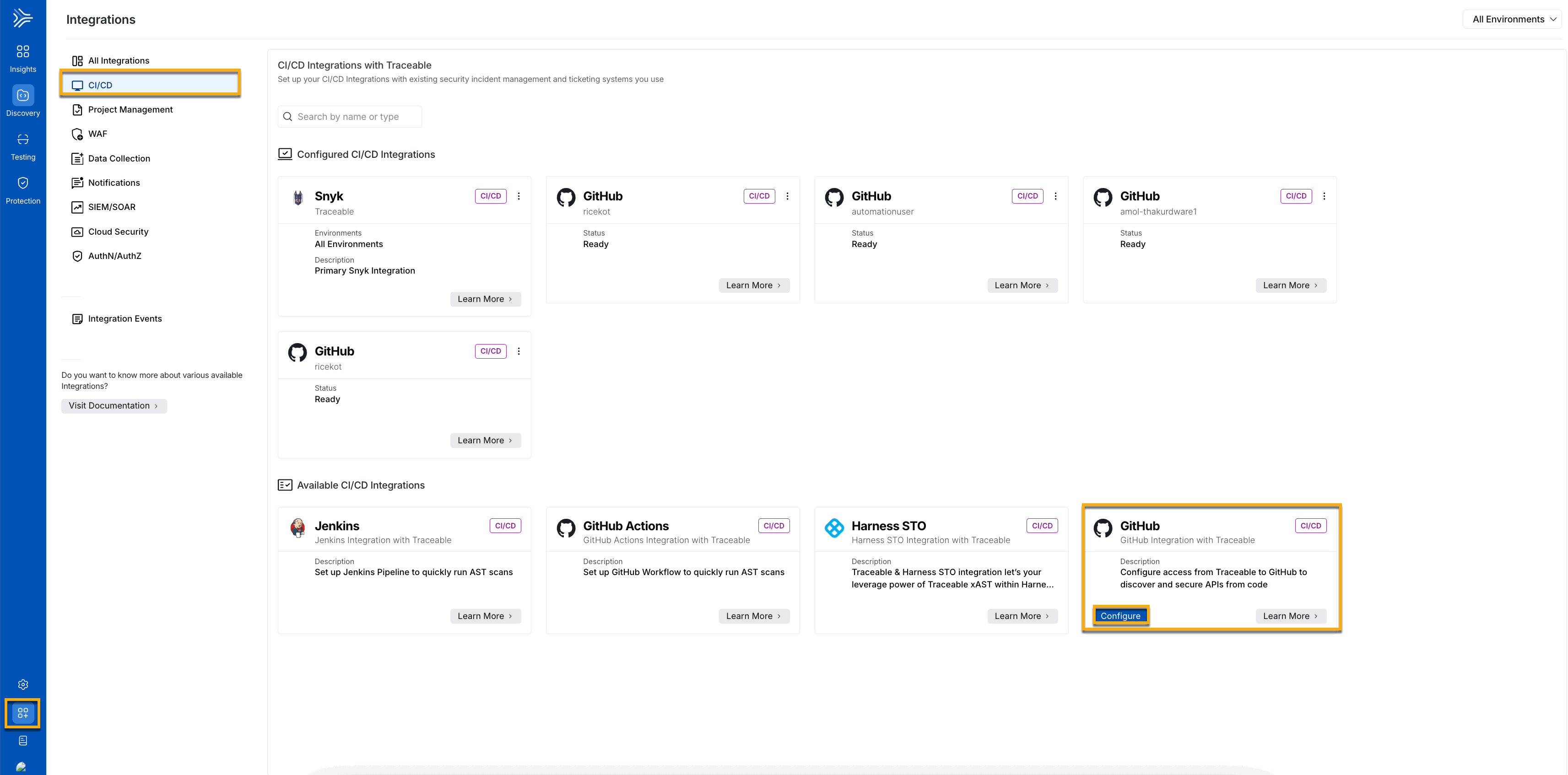 GitHub tile with the Configure button